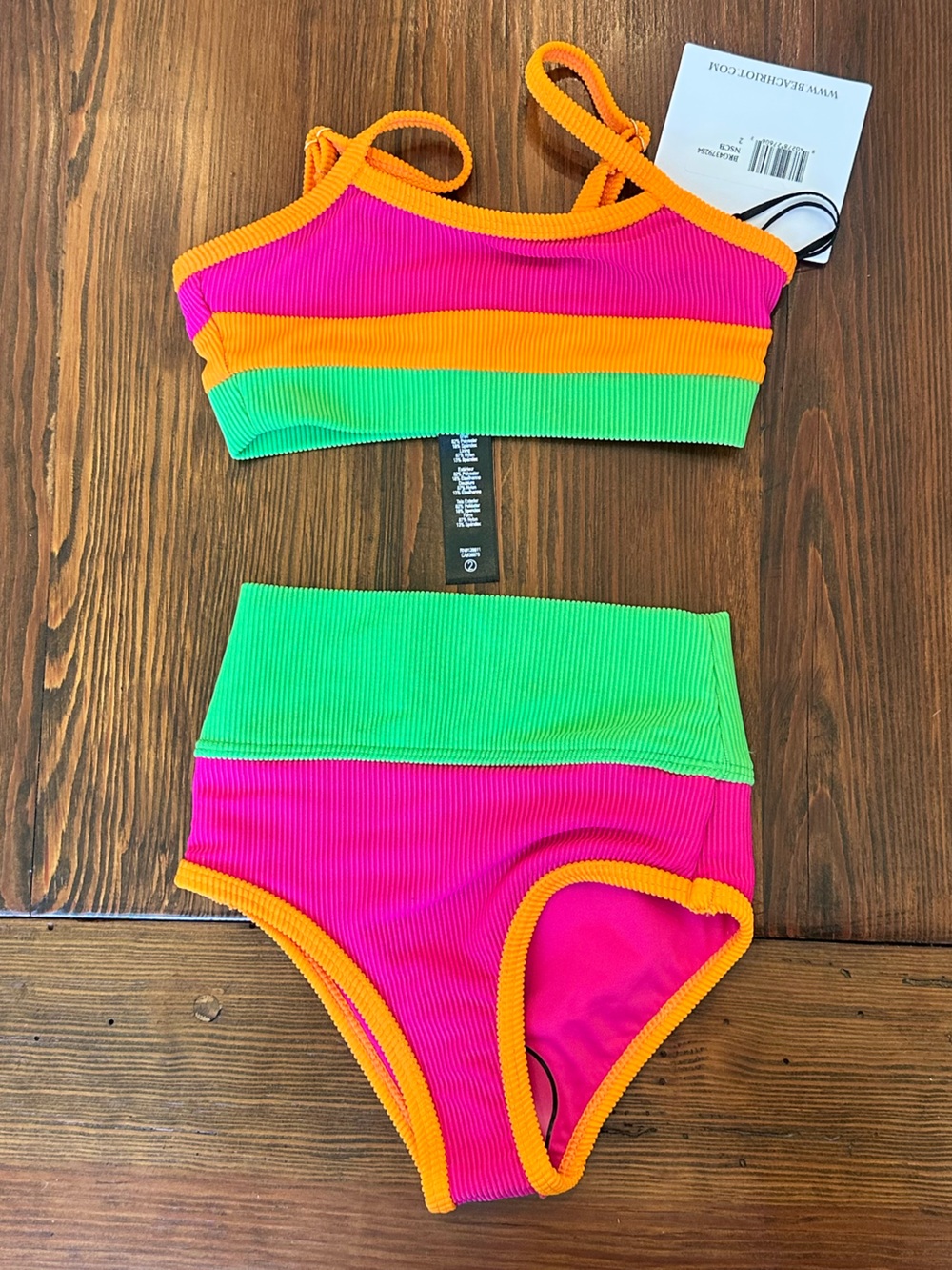 NWT Beach Riot Little Eva & Emmie Set Neon Sunset Colorblock